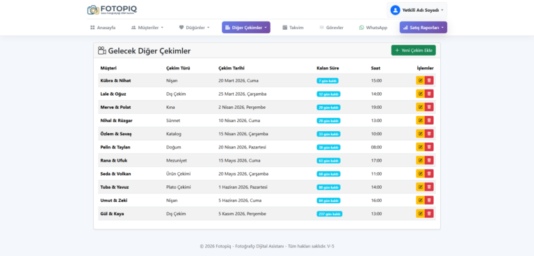 Diğer Çekim Takibi