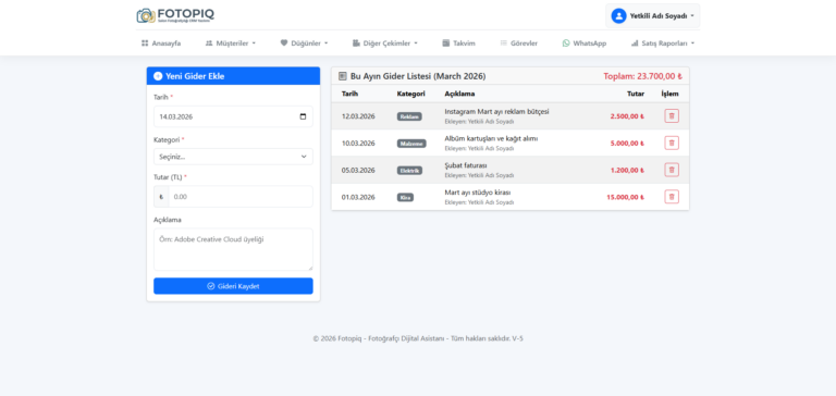 Stüdyo Gider Yönetimi